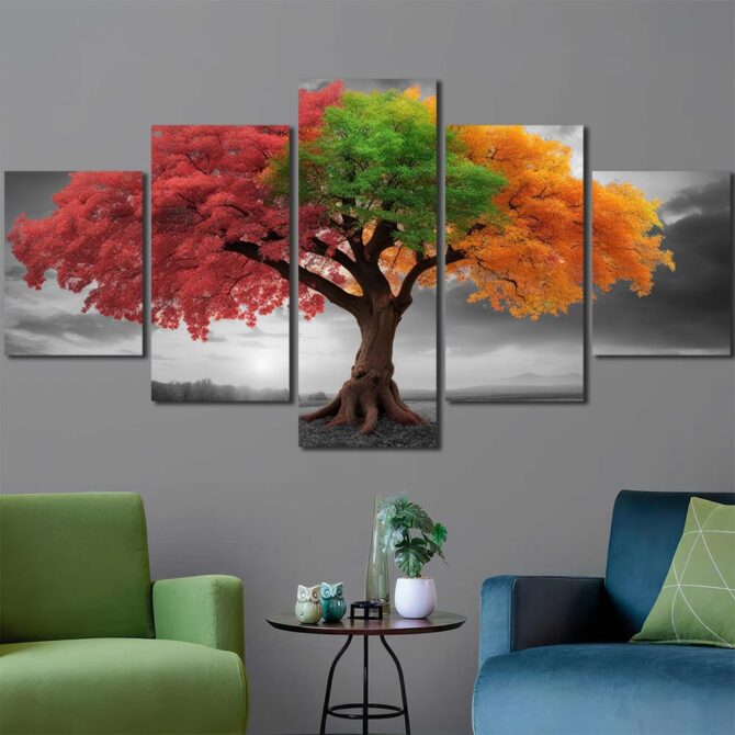 Life of Tree Printed Panels Canvas Layout-Five Panels Diamond