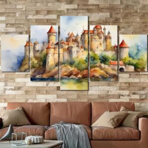 Watercolor Castle Wall Art Pictures Layout-Four Panels Diamond