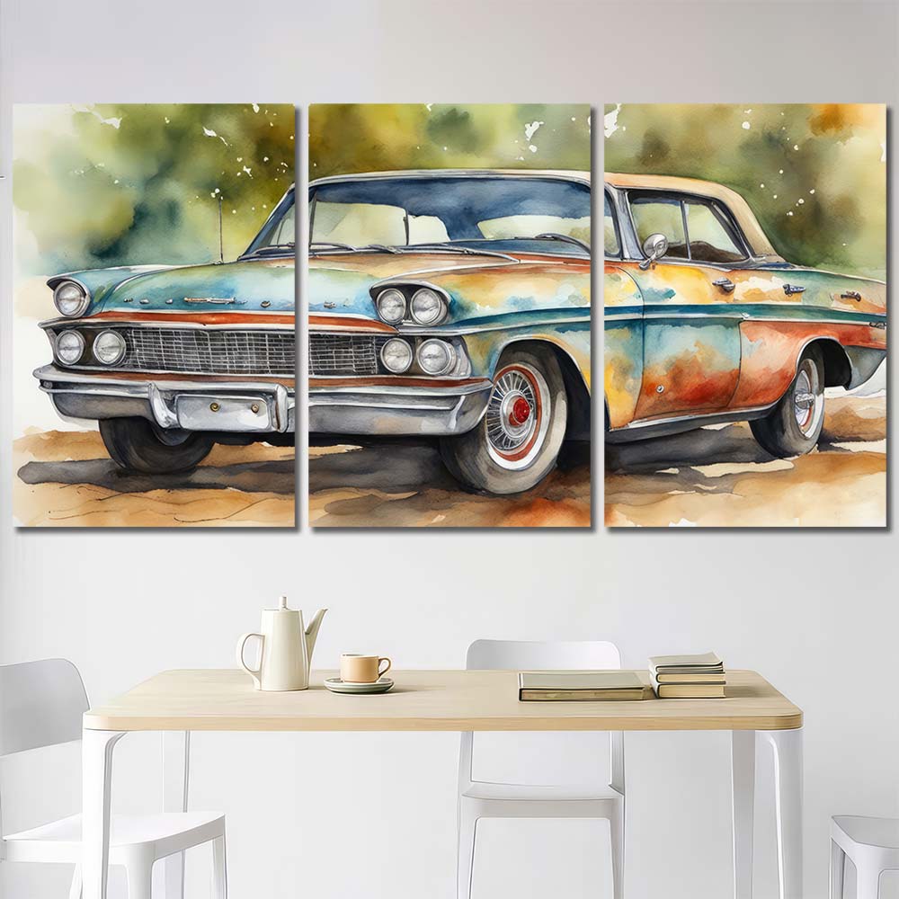 Watercolor Car Wall Art Pictures Layout-Three Panels Regular
