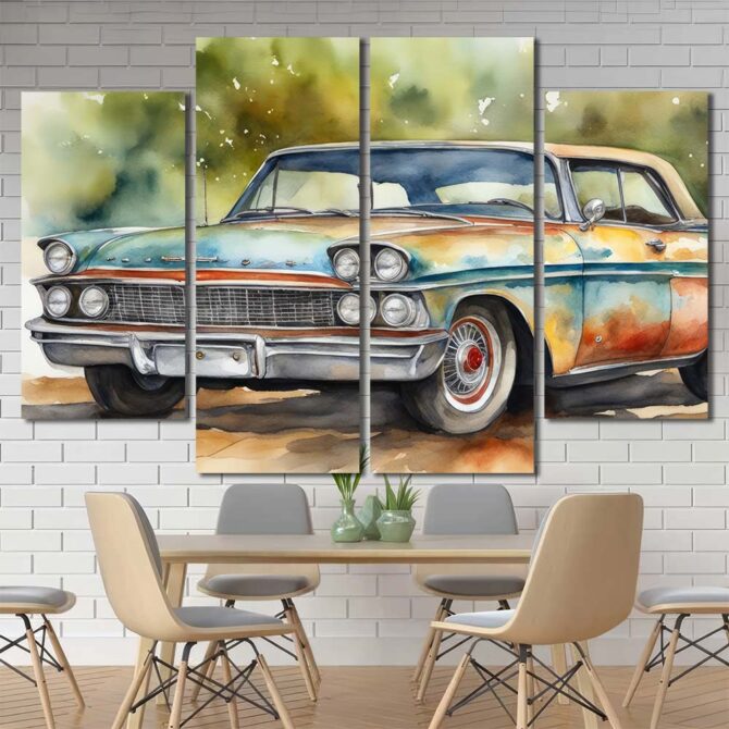 Watercolor Car Wall Art Pictures Layout-Four Panels Diamond
