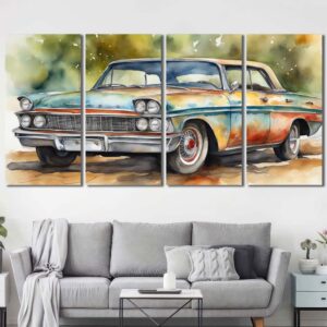 Watercolor Car Wall Art Pictures Layout-Four Panels Regular