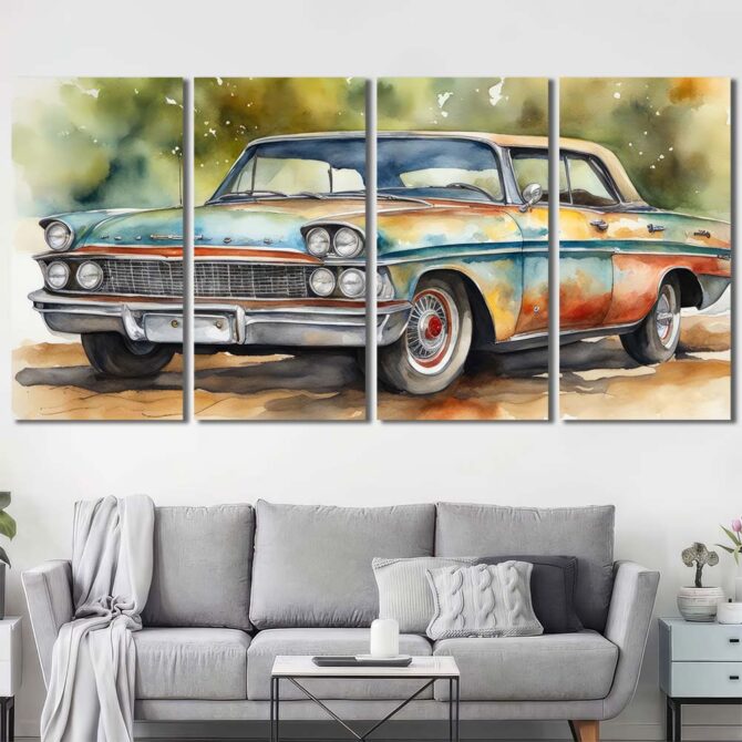 Watercolor Car Wall Art Pictures Layout-Four Panels Regular