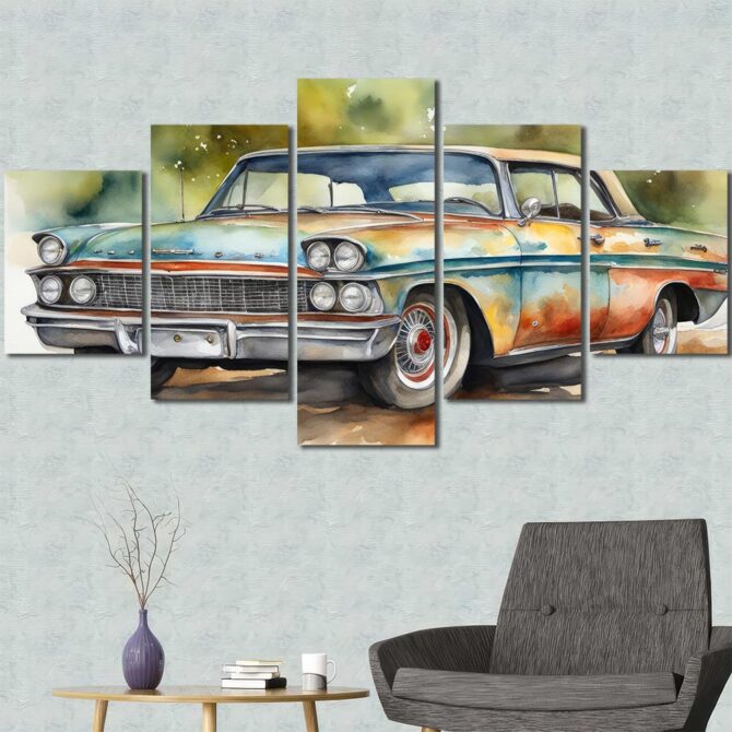 Watercolor Car Wall Art Pictures Layout-Five Panels Diamond