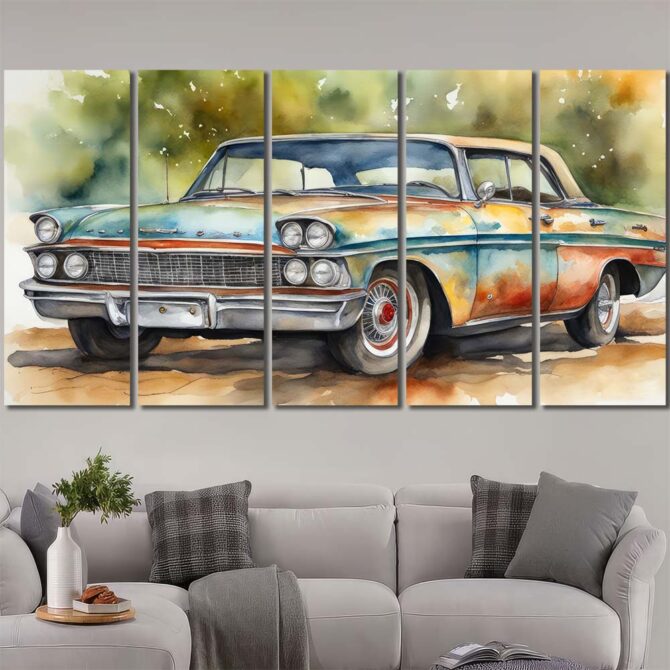 Watercolor Car Wall Art Pictures Layout-Five Panels Regular