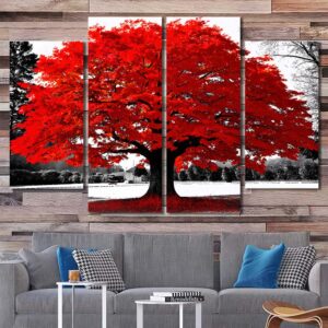 Red Tree HD pictures on Canvas with Frame Layout-Four Panels Diamond