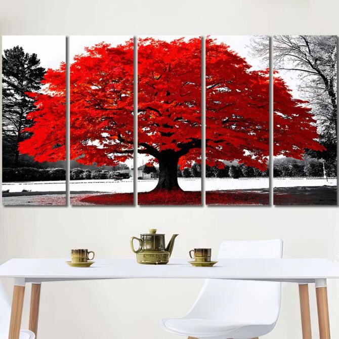 Red Tree HD pictures on Canvas with Frame Layout-Five Panels Regular
