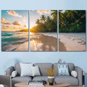 Tropical Beach Sunset Canvas Art Layout-Three Panels Regular