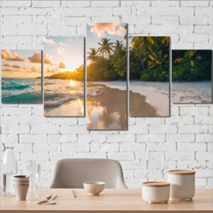 Tropical Beach Sunset Canvas Art Layout-Four Panels Diamond