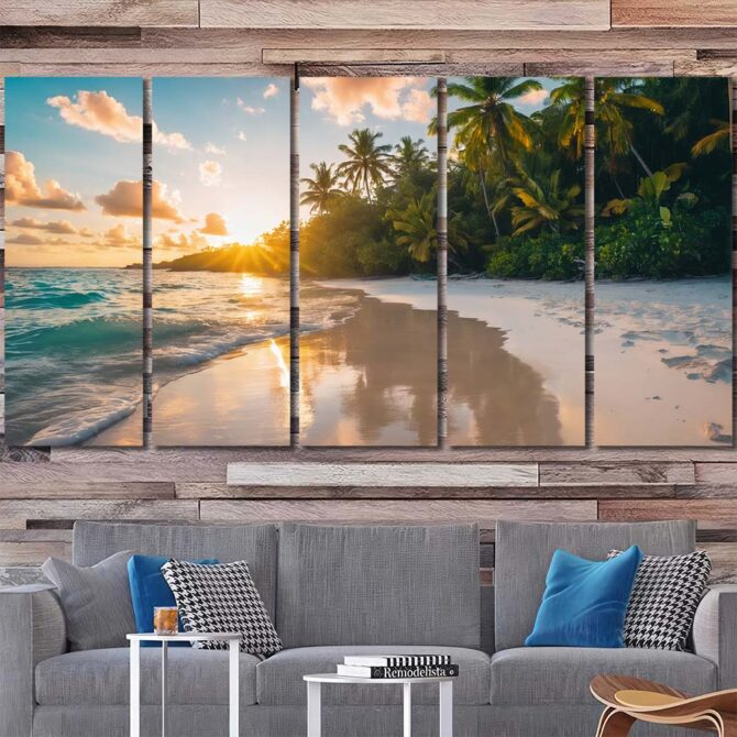 Tropical Beach Sunset Canvas Art Layout-Five Panels Regular