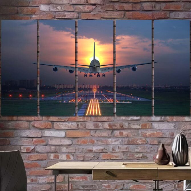 Airplane Print Art Canvas Layout-Five Panels Regular