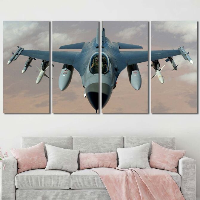 fighter plane Decor Art Canvas with Frame Layout-Four Panels Regular