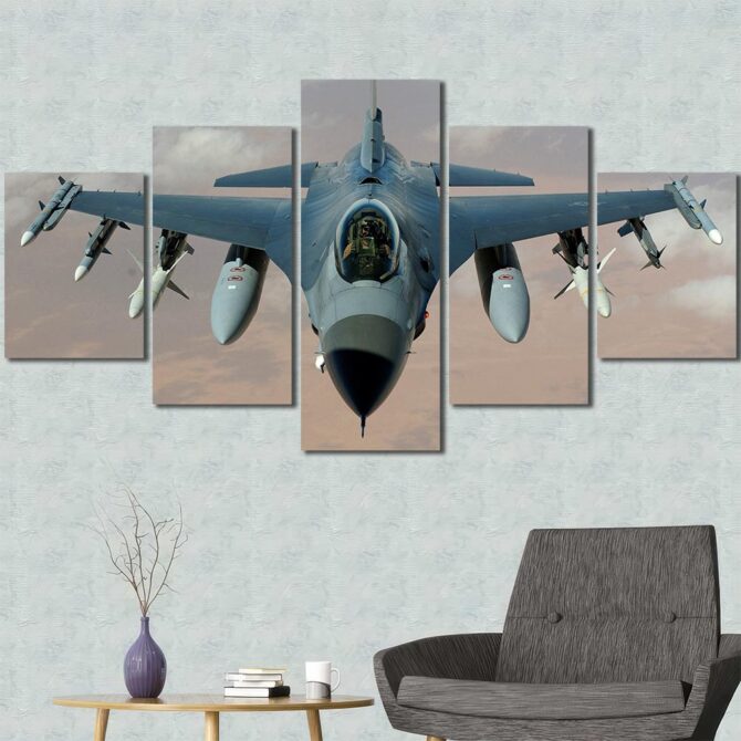 fighter plane Decor Art Canvas with Frame Layout-Five Panels Diamond