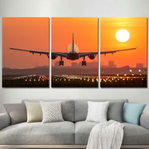 Airport Sunset Wall Art Pictures with Frame Layout-Three Panels Regular