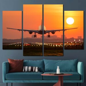 Airport Sunset Wall Art Pictures with Frame Layout-Four Panels Diamond
