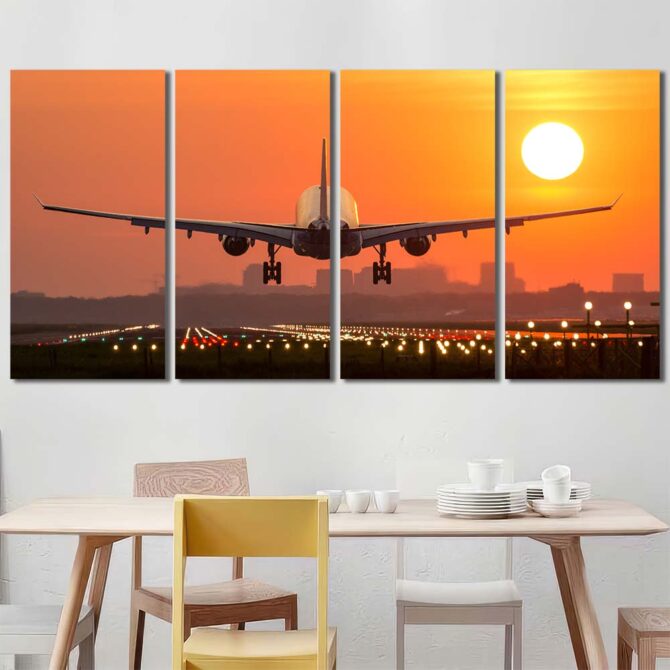 Airport Sunset Wall Art Pictures with Frame Layout-Four Panels Regular