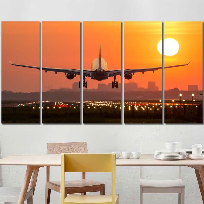 Airport Sunset Wall Art Pictures with Frame Layout-Five Panels Regular