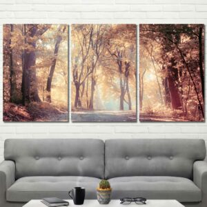 Autumn Forest Print Art Canvas with Frame Layout-Three Panels Regular