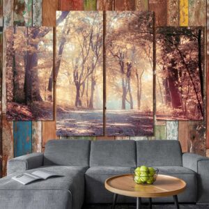 Autumn Forest Print Art Canvas with Frame Layout-Four Panels Diamond