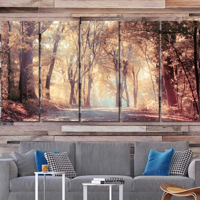 Autumn Forest Print Art Canvas with Frame Layout-Five Panels Regular