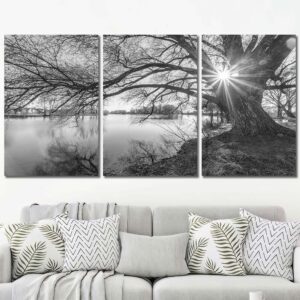 Black and White Lake HD Canvas Prints Layout-Three Panels Regular