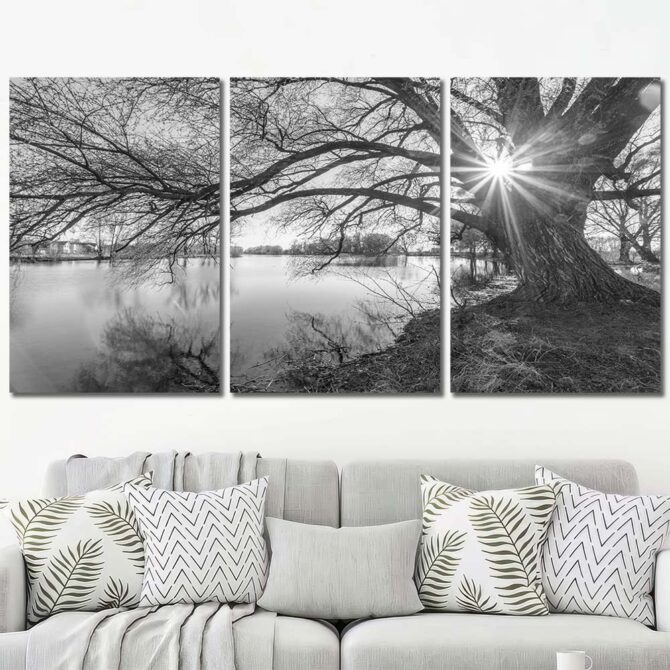 Black and White Lake HD Canvas Prints Layout-Three Panels Regular
