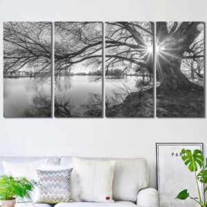 Black and White Lake HD Canvas Prints Layout-Four Panels Regular