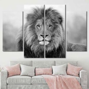 Black And White Lion Framed Canvas Wall Art Layout-Four Panels Diamond