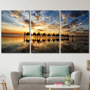 Camels Sunrise Canvas Wall Art Layout-Three Panels Regular