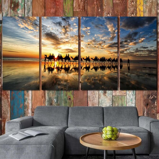 Camels Sunrise Canvas Wall Art Layout-Four Panels Regular
