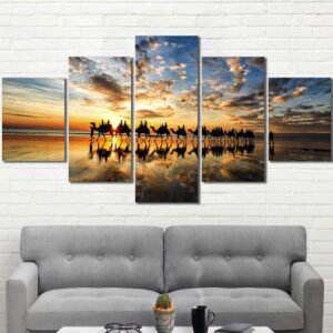 Camels Sunrise Canvas Wall Art Layout-Four Panels Diamond