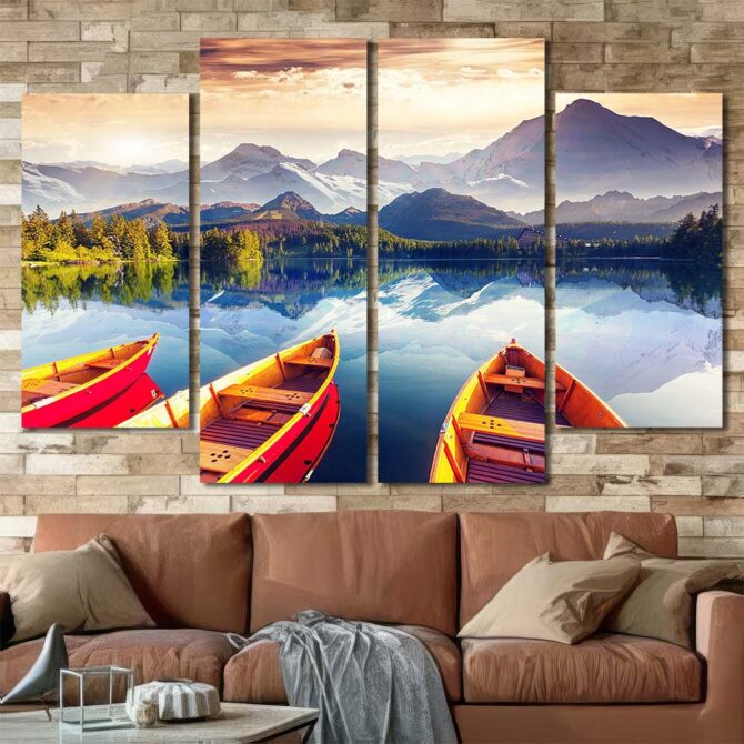 Canoe Lake Printed Wall Art Painting Layout-Four Panels Diamond