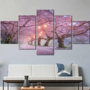 Cherry Blossoms Road Framed Wall Art Layout-Four Panels Diamond