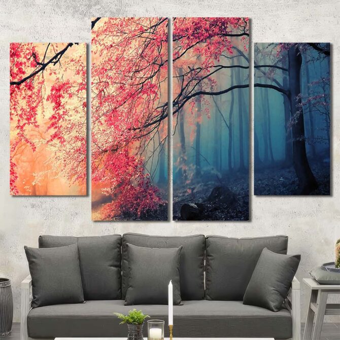 Eerie Forest Printed Canvas Painting Layout-Four Panels Diamond