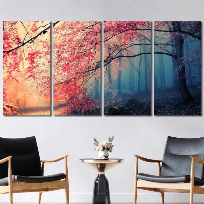 Eerie Forest Printed Canvas Painting Layout-Four Panels Regular
