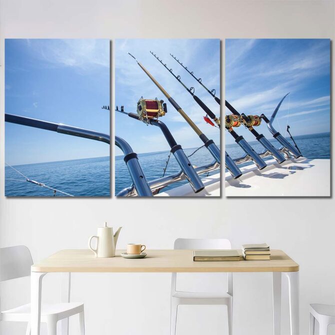 Fishing Rods HD Canvas Prints Layout-Three Panels Regular