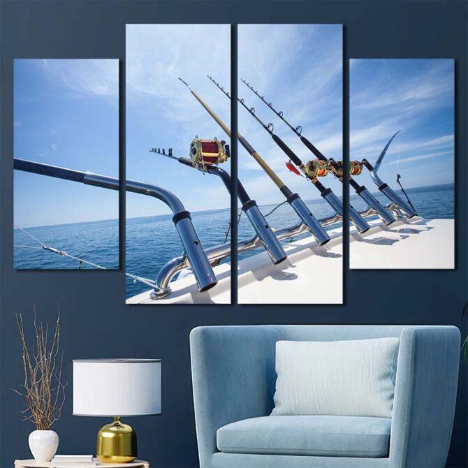 Fishing Rods HD Canvas Prints Layout-Four Panels Diamond