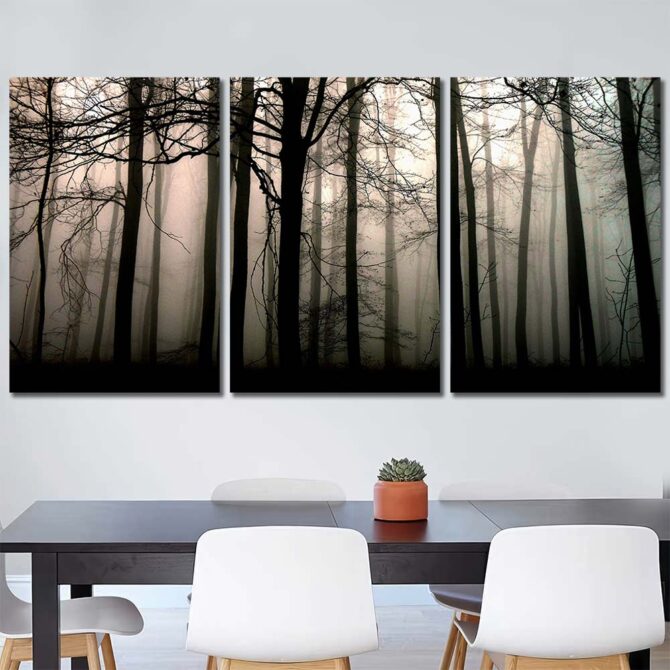 Foggy Trees Wall Art Pictures with Frame Layout-Three Panels Regular