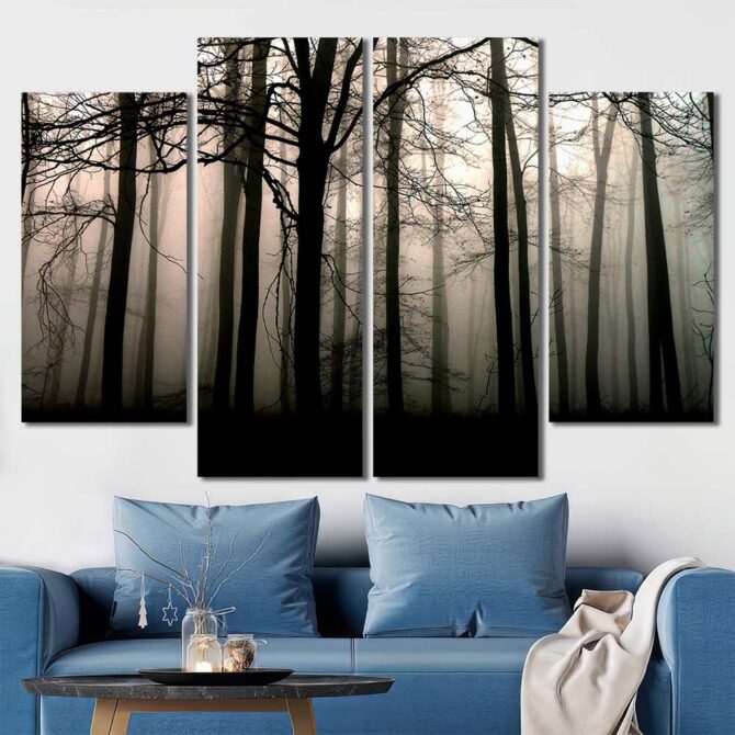Foggy Trees Wall Art Pictures with Frame Layout-Four Panels Diamond
