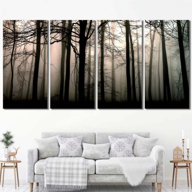 Foggy Trees Wall Art Pictures with Frame Layout-Four Panels Regular