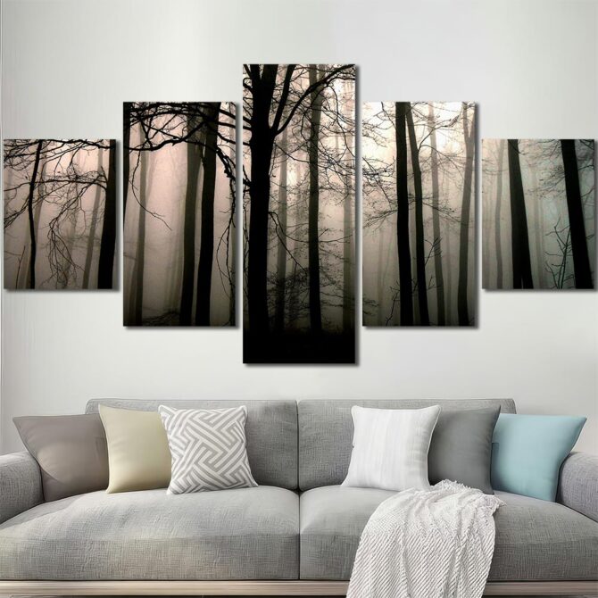 Foggy Trees Wall Art Pictures with Frame Layout-Five Panels Diamond