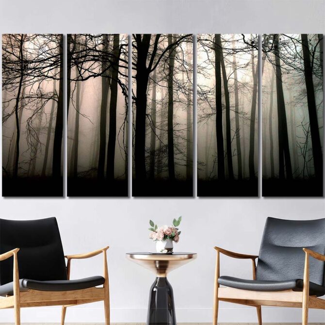 Foggy Trees Wall Art Pictures with Frame Layout-Five Panels Regular