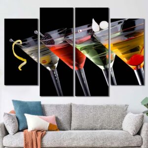 Four Cocktails Wall Art Canvas with Frame Layout-Four Panels Diamond