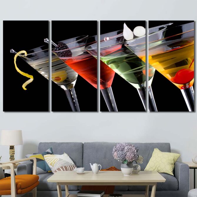 Four Cocktails Wall Art Canvas with Frame Layout-Four Panels Regular