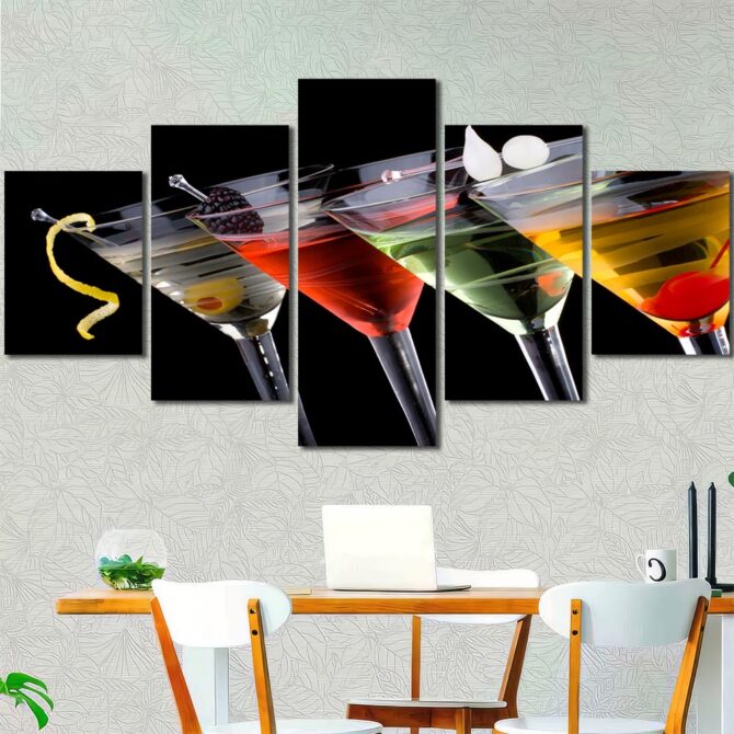 Four Cocktails Wall Art Canvas with Frame Layout-Five Panels Diamond