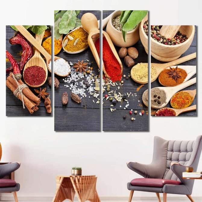 Grains & Spices Framed Panels Canvas Layout-Four Panels Diamond