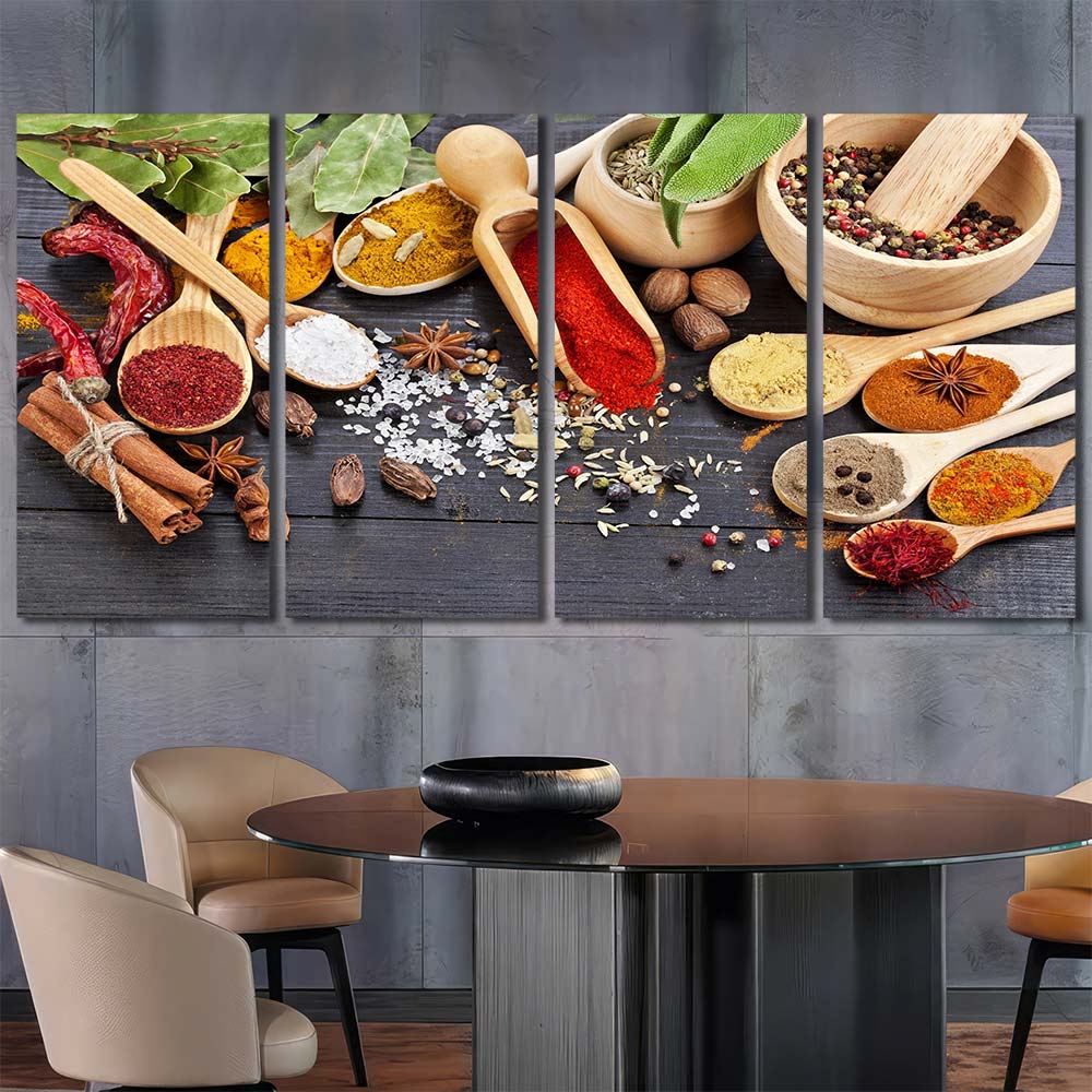 Grains & Spices Framed Panels Canvas Layout-Four Panels Regular