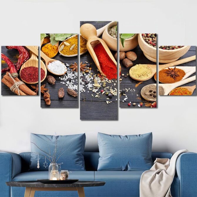 Grains & Spices Framed Panels Canvas Layout-Five Panels Diamond