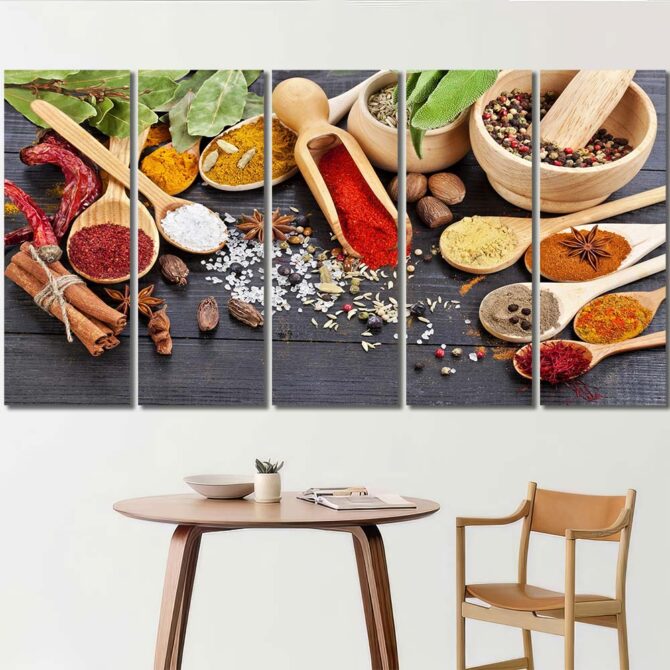 Grains & Spices Framed Panels Canvas Layout-Five Panels Regular