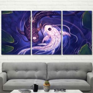 Koi Fish Yin Yang Framed Wall Art Layout-Three Panels Regular