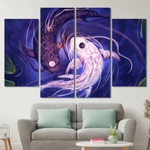 Koi Fish Yin Yang Framed Wall Art Layout-Four Panels Diamond
